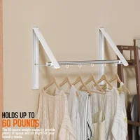 Tendendero Plegable de Secado para Ropa Blanco con Barra y Montaje en Pared