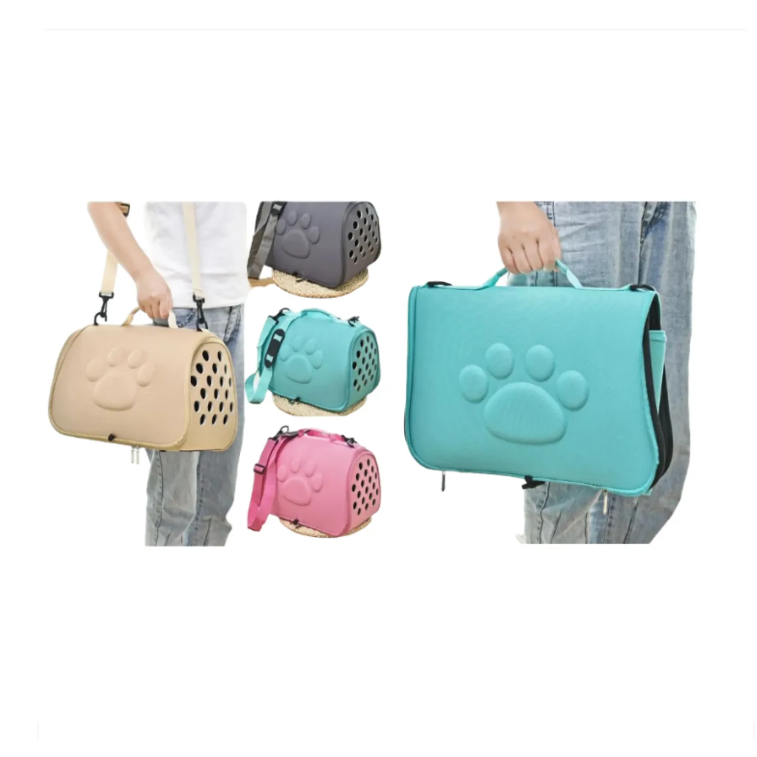 Bolso cargador transxte luna mascotas 49x29x25cm petvogue color beige material eva