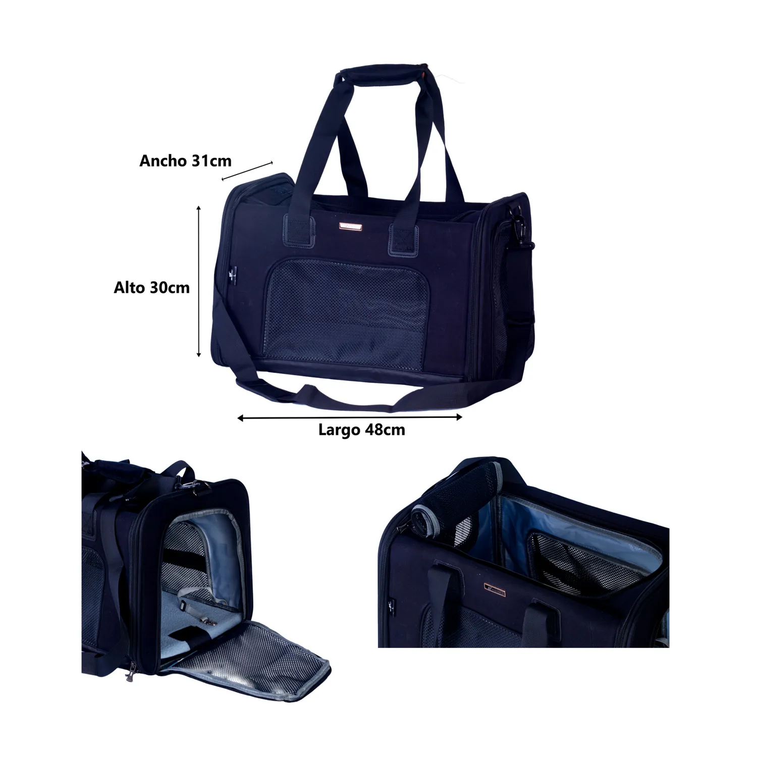 Bolso cargador transxte grande mascotas 47x30x31cm dodopet negro material oxford 5