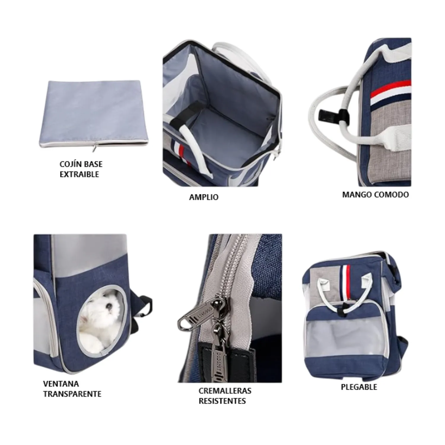 Mochila cargador transxte para mascotas 30x40x24cm dodopet azul material lona 3