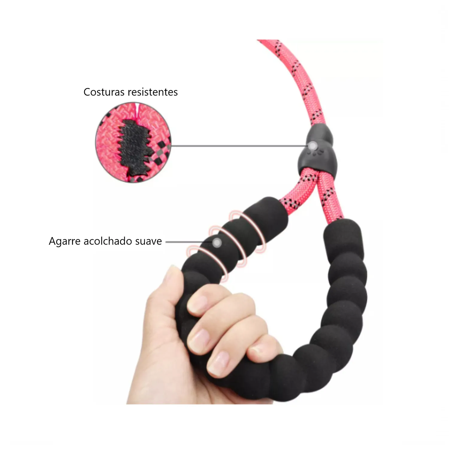 Correa reflectiva ahogo trailla entrenamiento para perro petvogue color rosa 120m