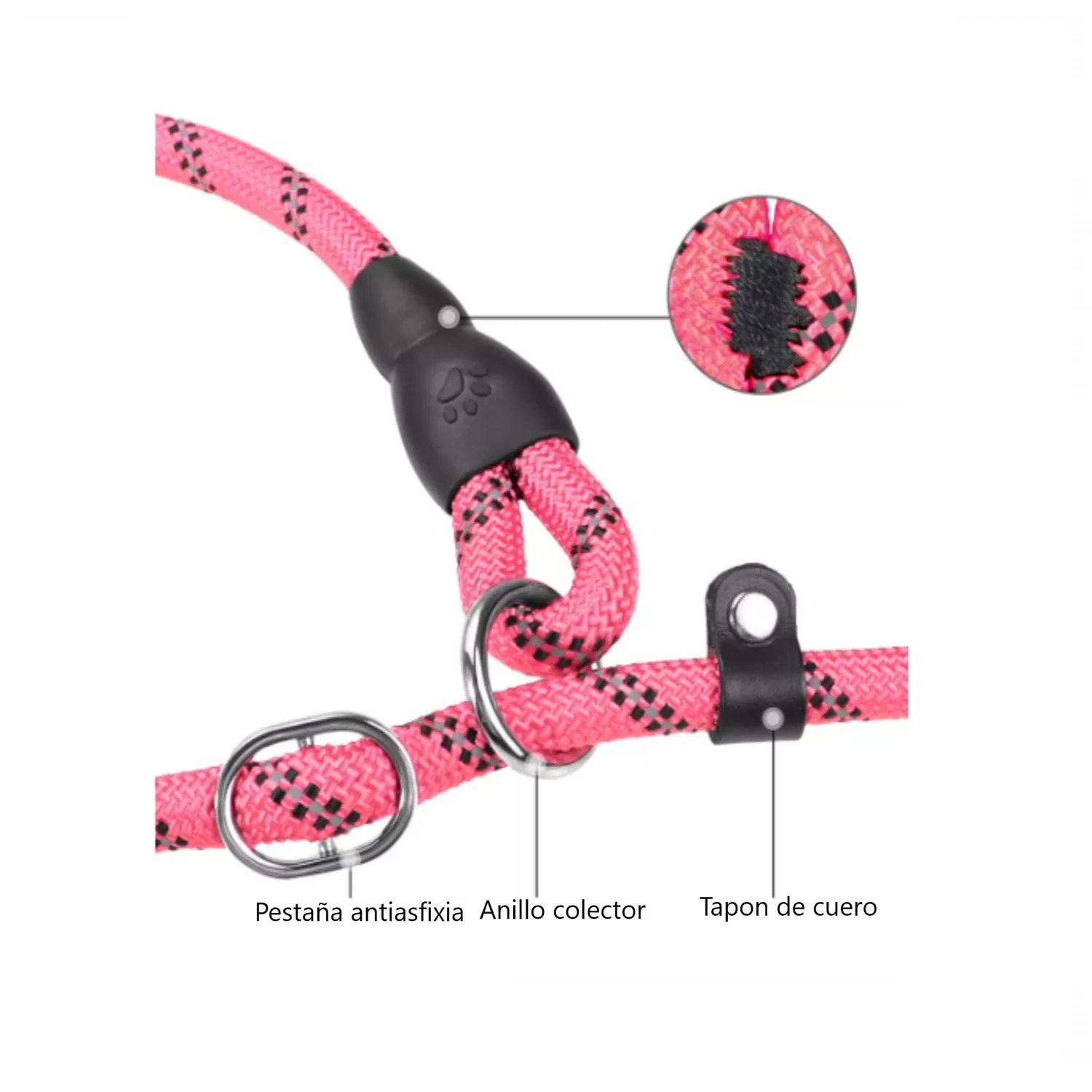 Correa reflectiva ahogo trailla entrenamiento para perro petvogue color rosa 120m 3