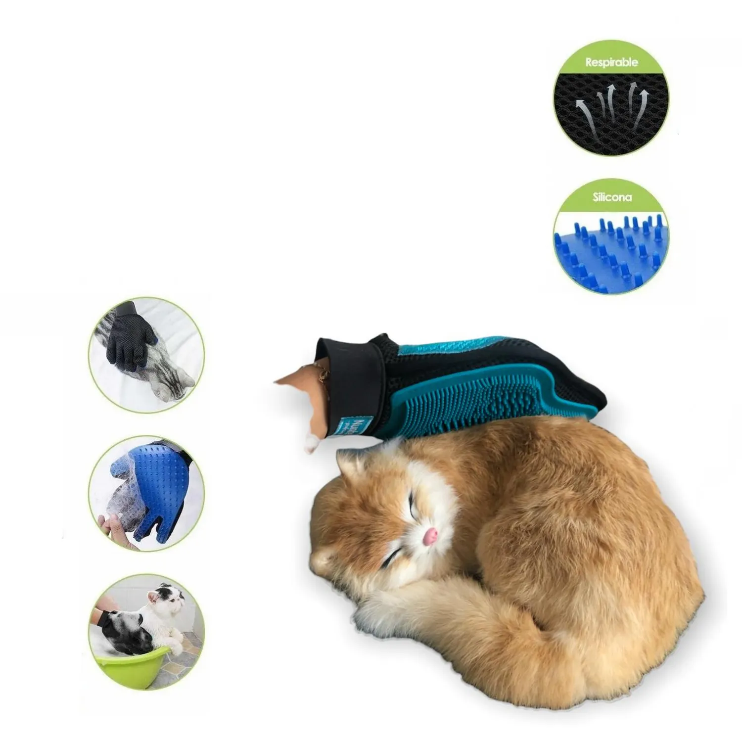 Guante peinador quita pelo para mascotas nunbell color verde 3