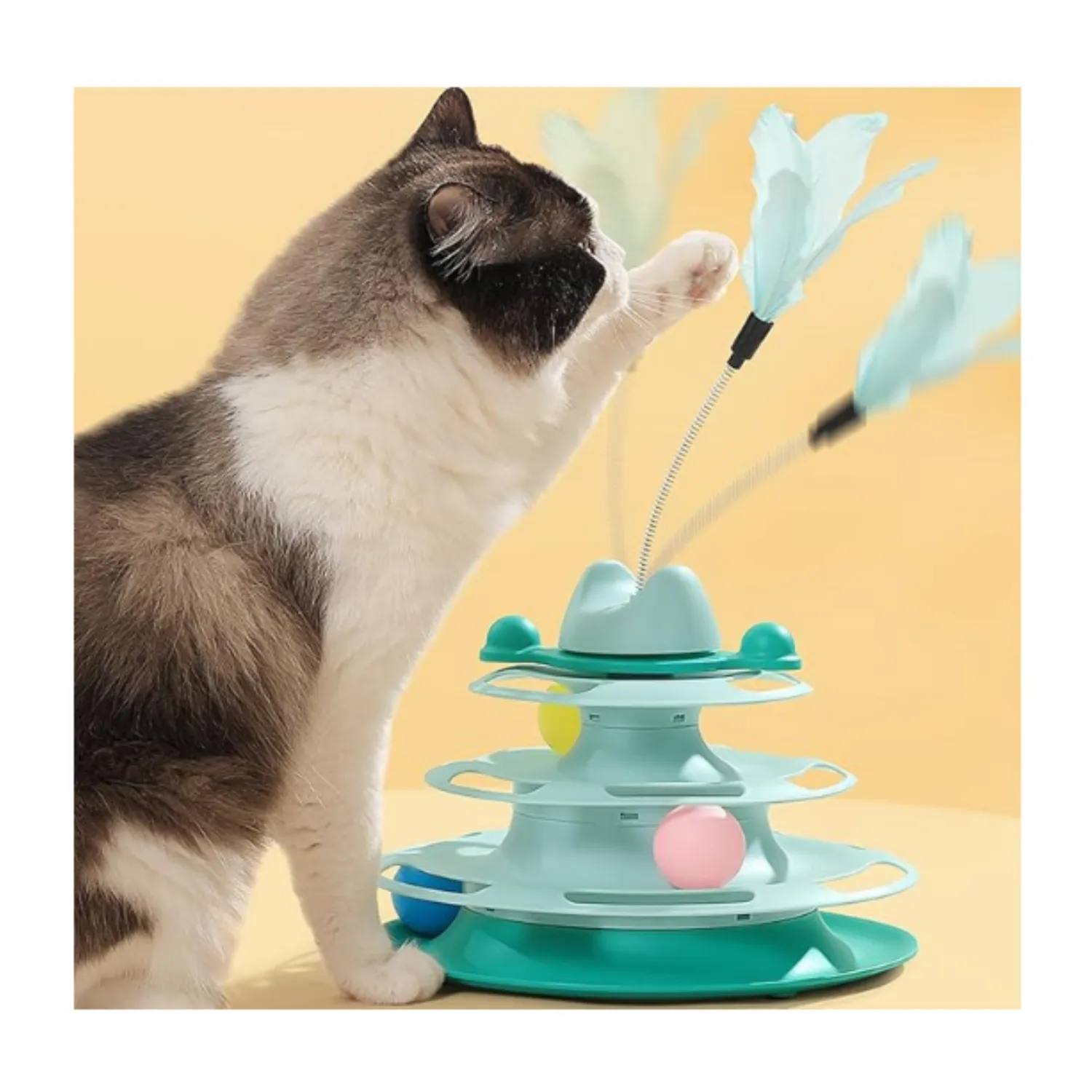 Juguete pista 3 niveles con bolitas interactivo para gato nunbell rosa 3