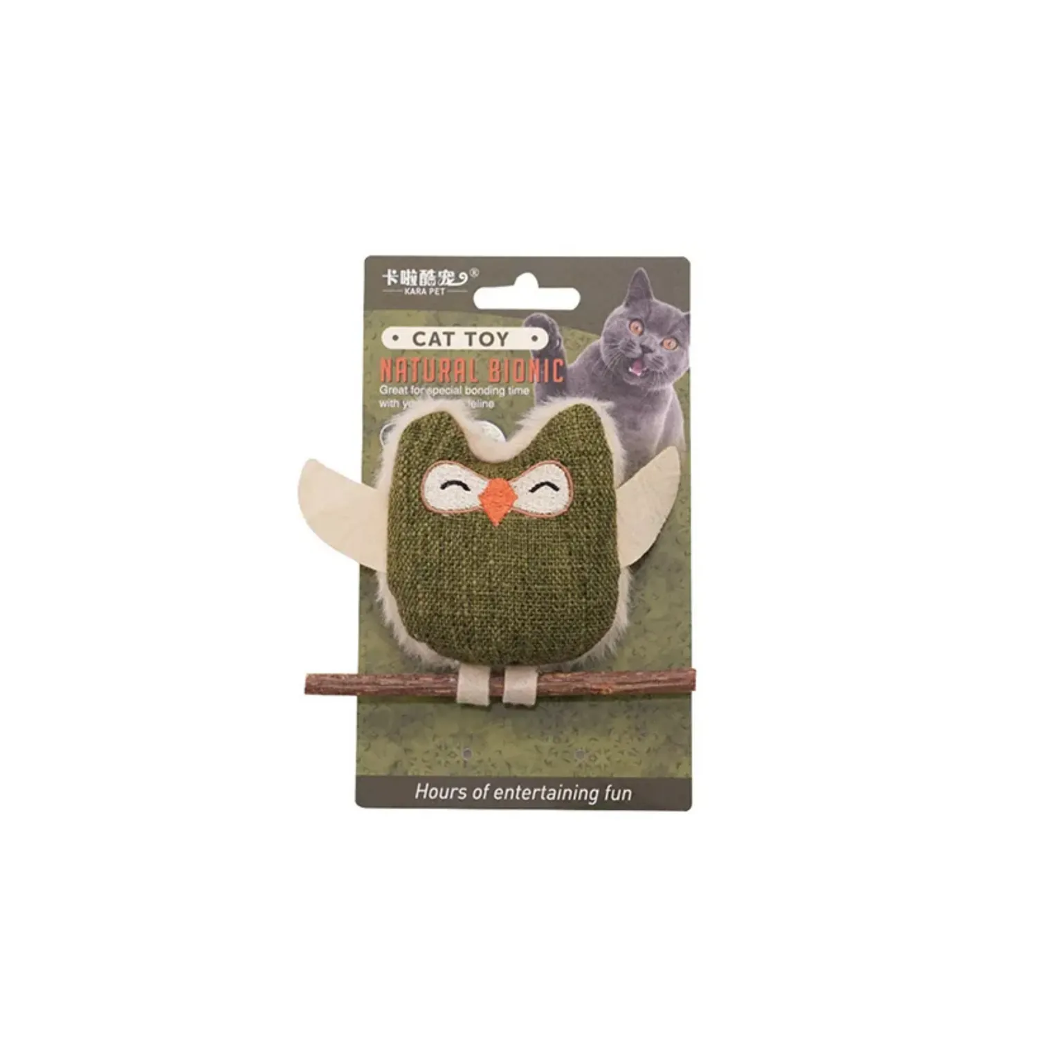 Juguete interactivo buho con palito catnip para gato kara pet color verde