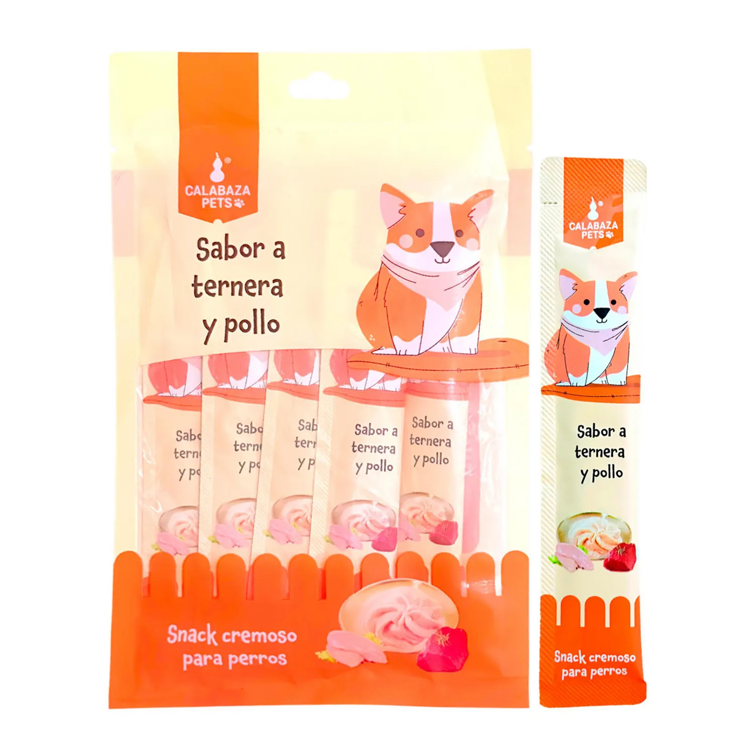 Snack Cremoso Para Gato Calabaza Pets Sabor A Ternera Y Pollo 75gr