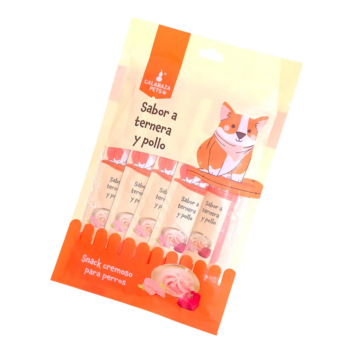 Snack Cremoso Para Gato Calabaza Pets Sabor A Ternera Y Pollo 75gr