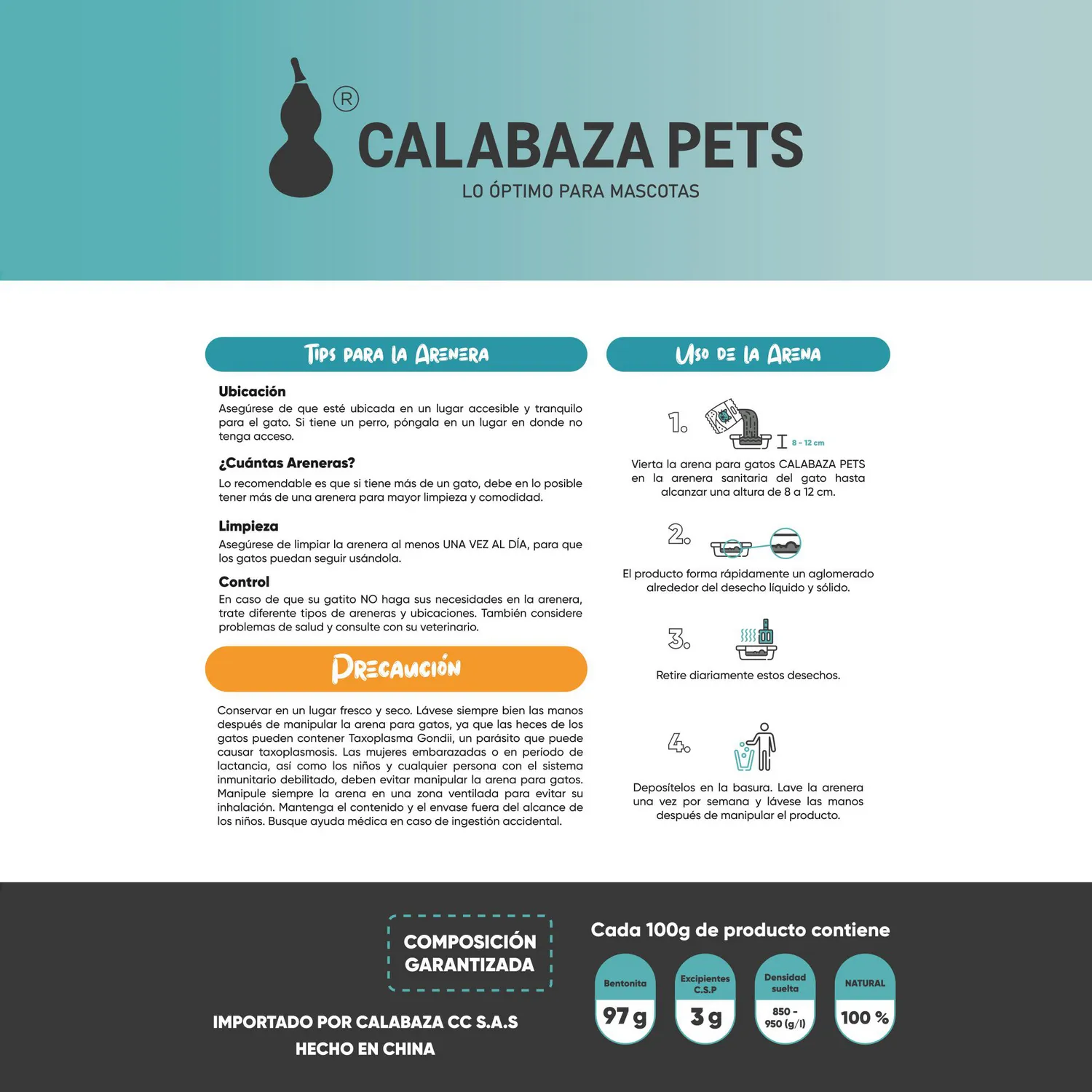 Arena Sanitaria Para Gato Bentonita Aglomerante Talco De Bebé Calabaza Pets 4.5k 3