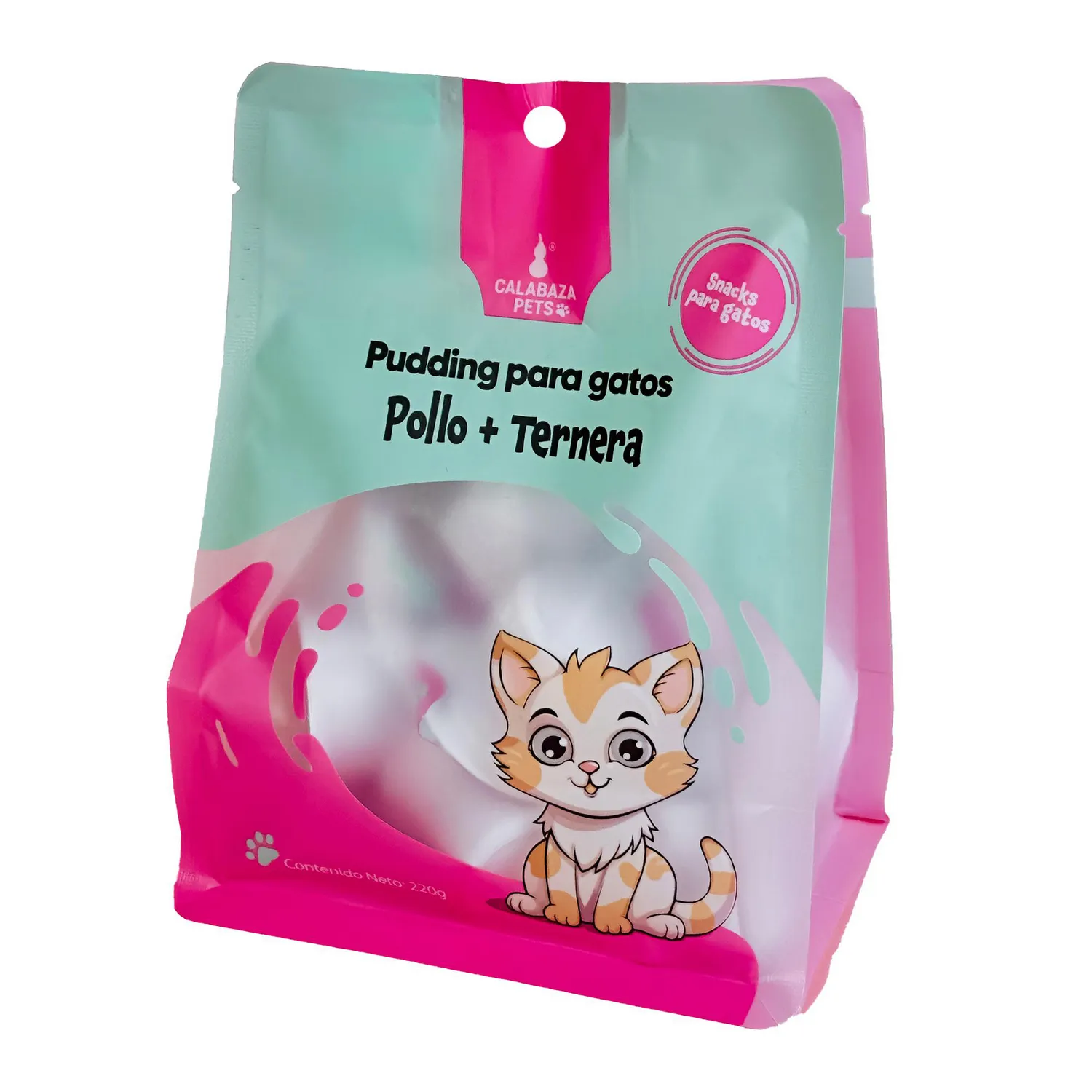 Snack Para Gato Pudding Sabor A Pollo Y Ternera Calabaza Pets 220gr
