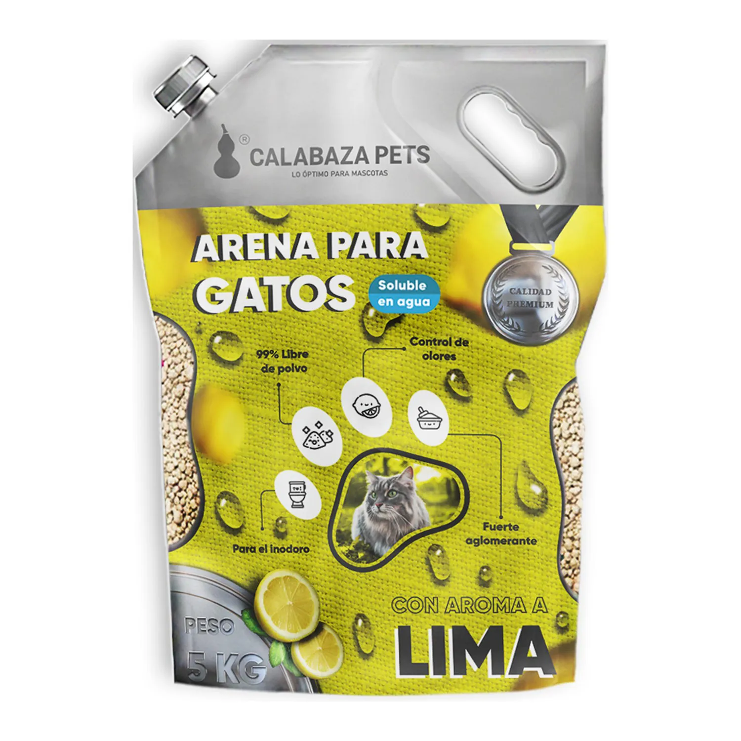 Arena Sanitaria Para Gato Soluble Aglomerante Lima Calabaza Pets 5k