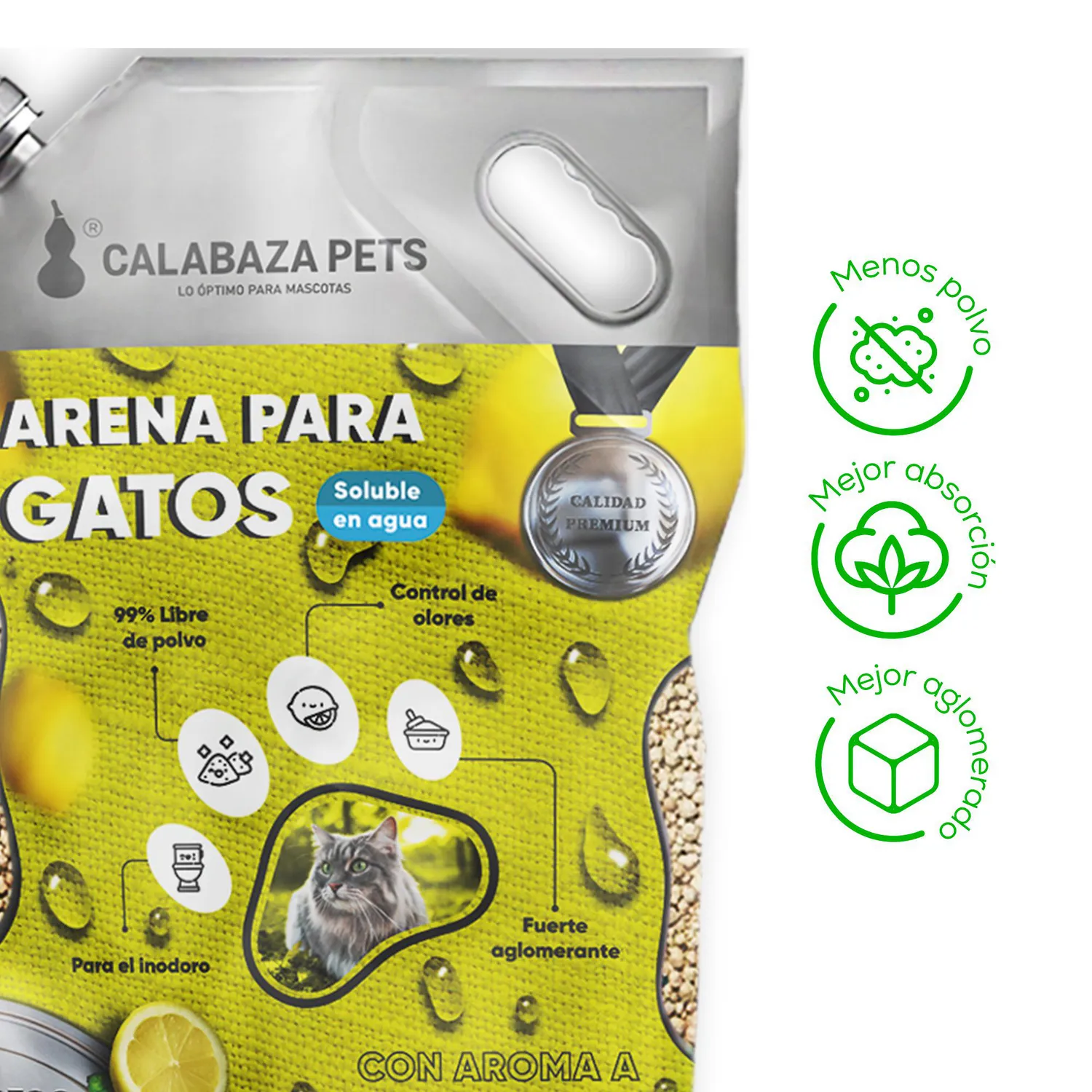 Arena Sanitaria Para Gato Soluble Aglomerante Lima Calabaza Pets 5k 3