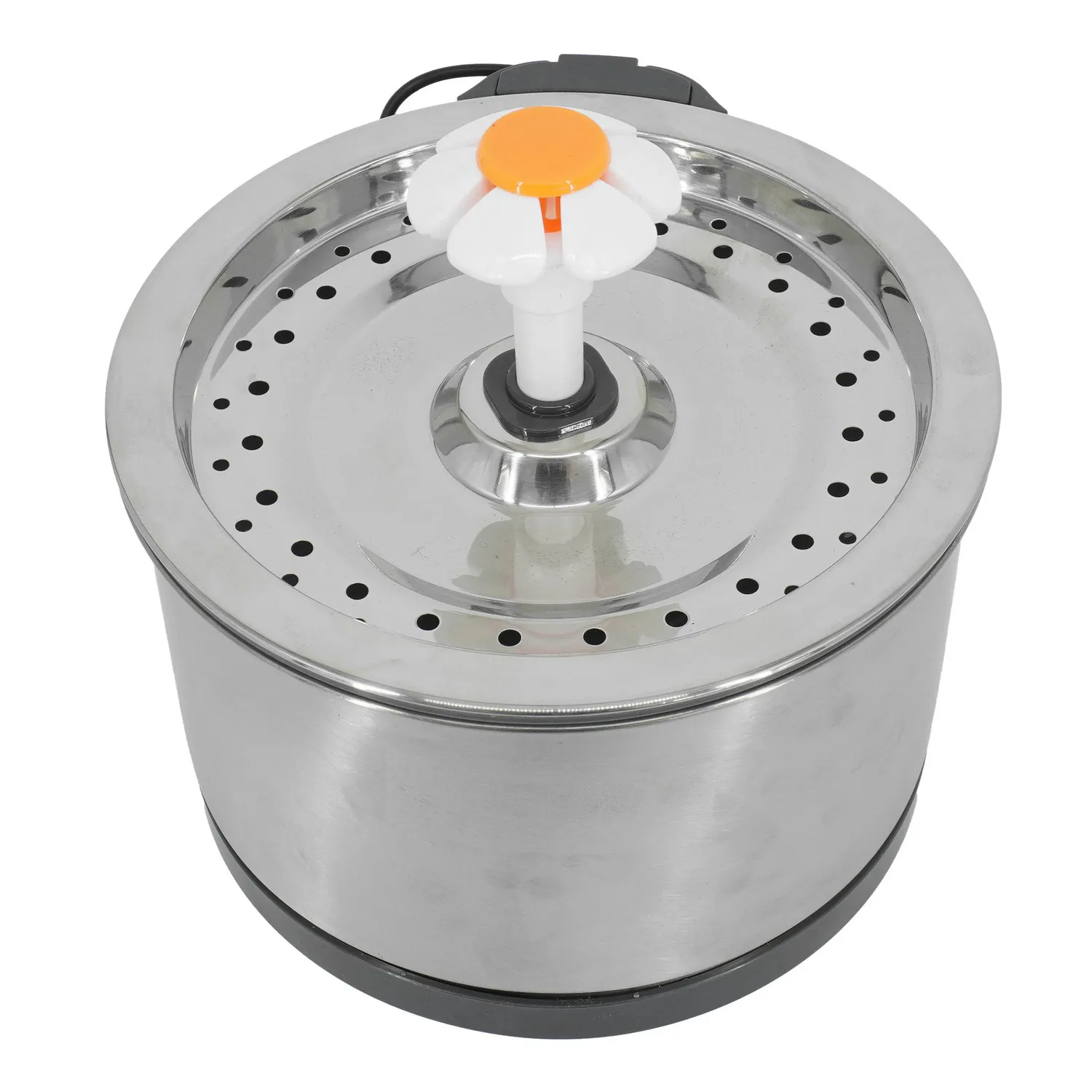 Fuente De Agua Para Gato Redonda Flor Acero Inox 2.5 L 18x 12cm Calabaza Pets