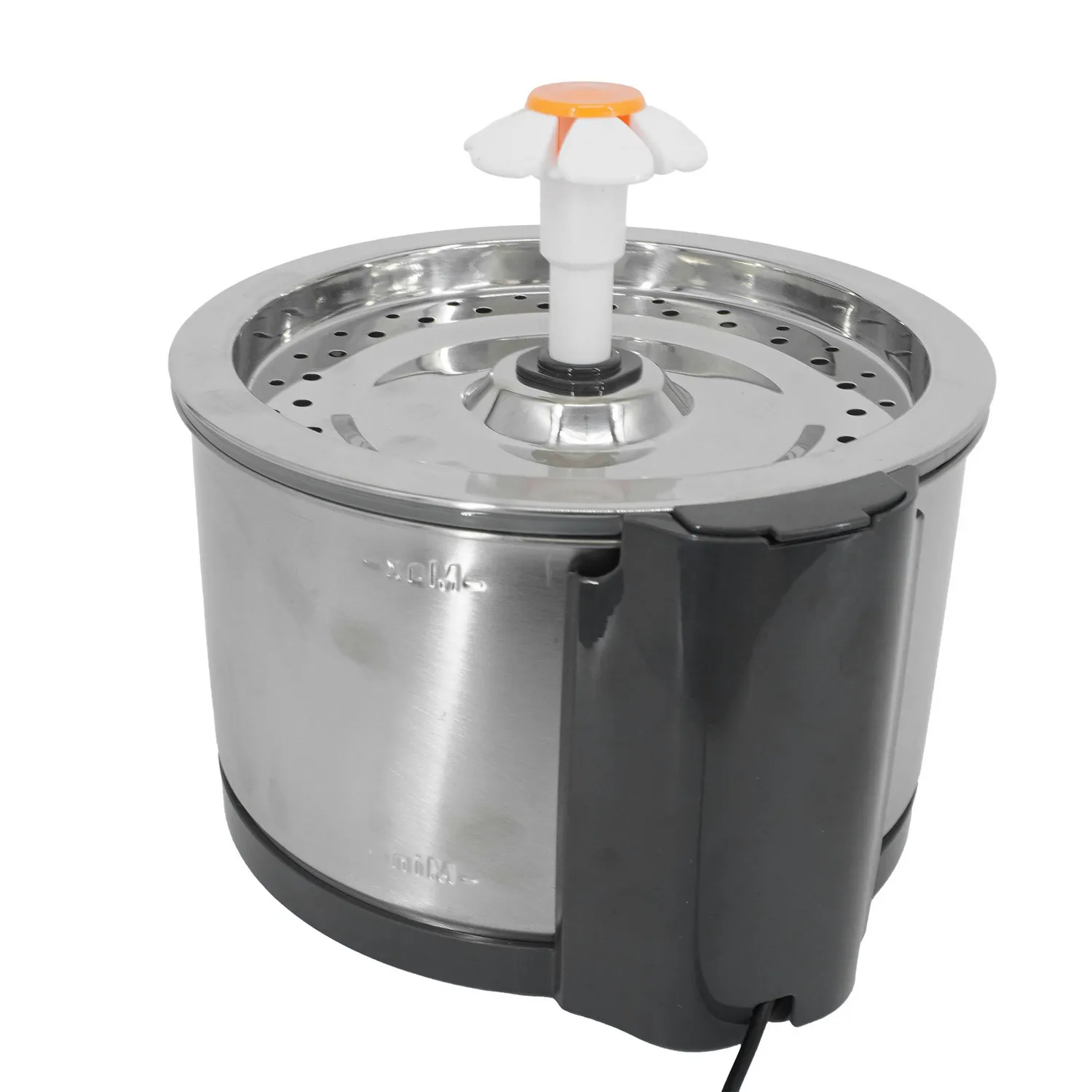 Fuente De Agua Para Gato Redonda Flor Acero Inox 2.5 L 18x 12cm Calabaza Pets