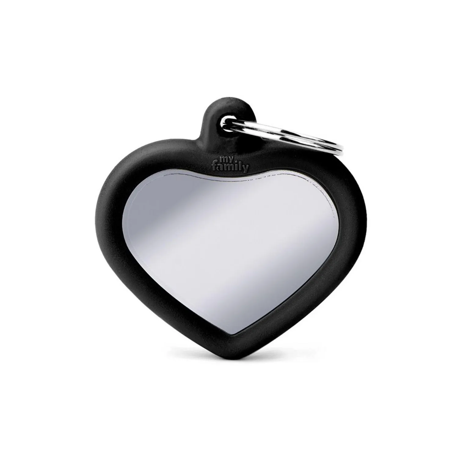 Placa Ident Corazon Laton Cromado Goma Negra