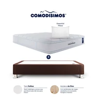 Combo Colchón Semifirme Queen Comodisimos Atlantico Pillow 160x190 + Base Cama Dividida Essential Café 160x0.95 + 2 Almohadas
