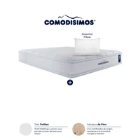 Combo Colchón Semifirme Doble Comodisimos Atlantico Pillow 140x190 + Base Cama Dividida Essential Negra 140x 0.95 + 2 Almohadas