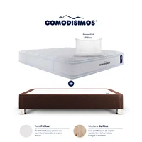 Combo Colchón Semifirme Doble Comodisimos Atlantico Pillow 140x190 + Base Cama Dividida Essential Café 140x 0.95 + 2 Almohadas