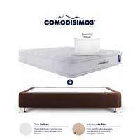 Combo Colchón Semifirme Semidoble Comodisimos Atlantico Pillow 120x190 + Base Cama Essential Café 120x190 + 1 Almohada