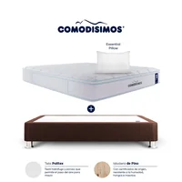 Combo Colchón Doble Sensación Queen Comodisimos Atlantico Pillow Solution Dúplex 160x190 + Base Cama Dividida Essential Café 160x0.95 + 2 Almohadas
