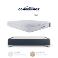 Combo Colchón Doble Sensación Doble Comodisimos Atlantico Pillow Solution 140x190 + Base Cama Dividida Essential Gris 140x 0.95 + 2 Almohadas