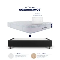 Combo Colchón Doble Sensación Doble Comodisimos Atlantico Pillow Solution 140x190 + Base Cama Dividida Essential Negra 140x 0.95 + 2 Almohadas