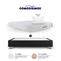 Combo Colchón Queen Comodisimos Semifirme Access Resortado 160x190 + Base Cama Dividida Essential Negra 160x95 + 2 Almohadas