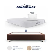 Combo Colchón Sencillo Comodisimos Semifirme Access Resortado 100x190 + Base Cama Essential Café 100x190 + 1 Almohada