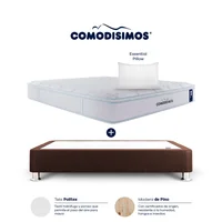 Combo Colchón Doble Sensación Sencillo Comodisimos Atlantico Pillow Solution Solution 100x190 + Base Cama Essential Café 100x190 + 1 Almohada