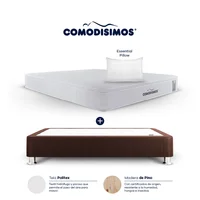 Combo Colchón Queen Comodisimos Doble Sensación de Firmeza Access Solution 160x190 + Base Cama Dividida Essential Cafe 160x0.95 + 2 Almohadas