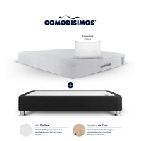 Combo Colchón Sencillo Comodisimos Doble Sensación de Firmeza Access Solution 140x190 + Base Cama Essential Negra 140x190 + 1 Almohada