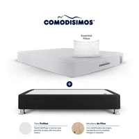 Combo Colchón Semidoble Comodisimos Doble Sensación de Firmeza Access Solution 120x190 + Base Cama Essential Negra 120x190 + 1 Almohada