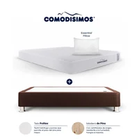 Combo Colchón Semidoble Comodisimos Semifirme Access Resortado 120x190 + Base Cama Essential Café 120x190 + 1 Almohada
