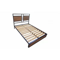Cama Doble Metal Madera Amatista Cafe Oscuro 140x190x24