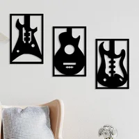 Set De 3 Cuadros Guitarras Negro