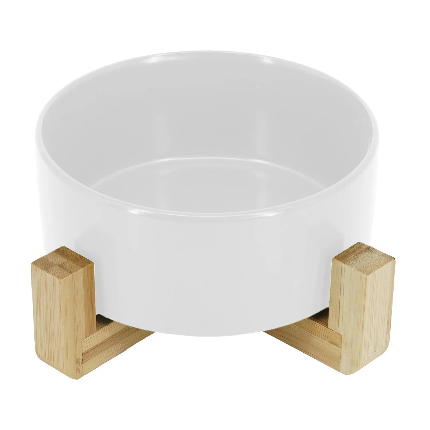 Comedero Para Mascota En Cerámica Con Base De Madera 15.5 X 9 X 7cm 3