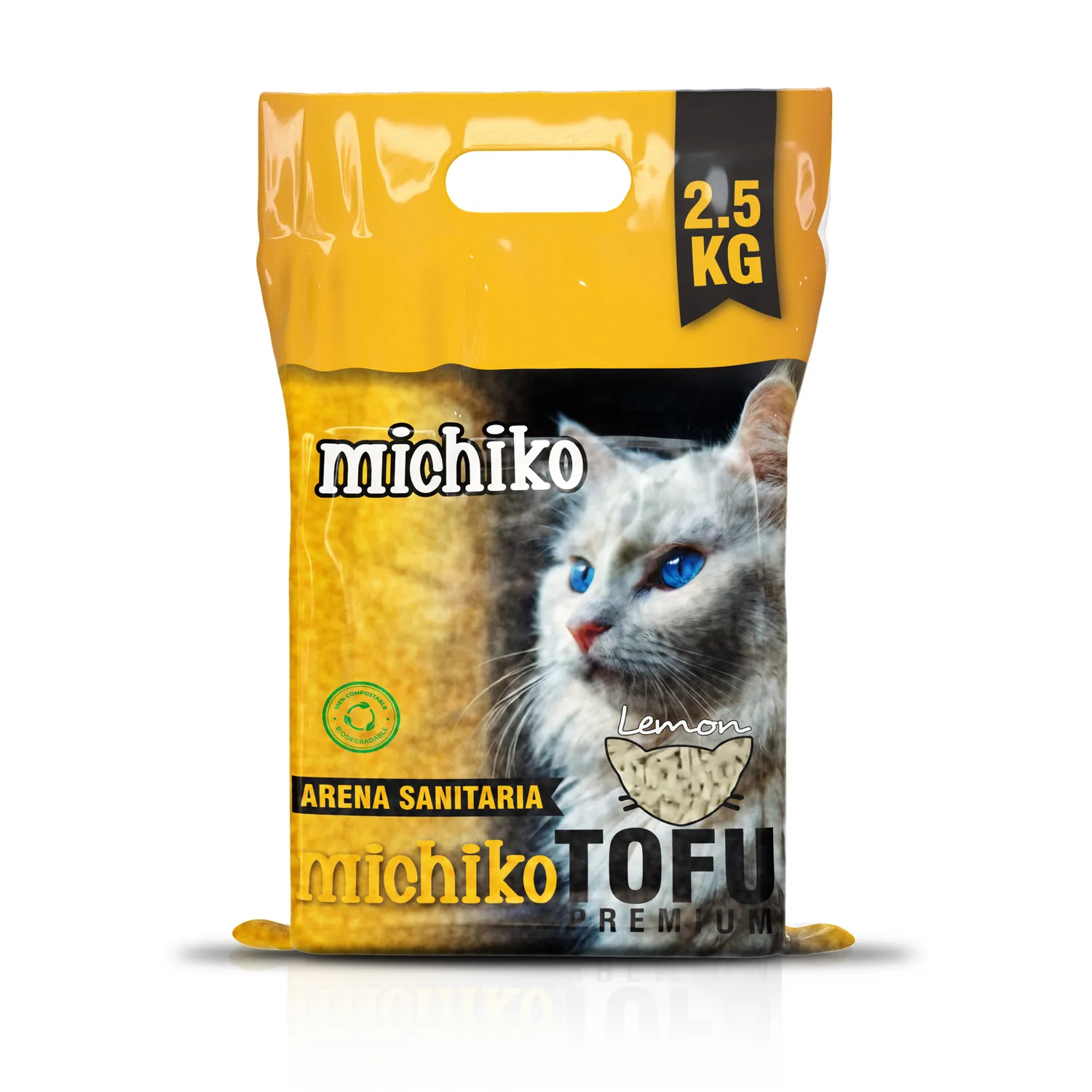 Arena sanitaria para gato aglomerante ecólogica tofu michiko limón 2.5kg