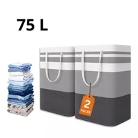 Cesto Grande Para Ropa Sucia Y Lavanderia Plegable Set X2 75Litros Gris