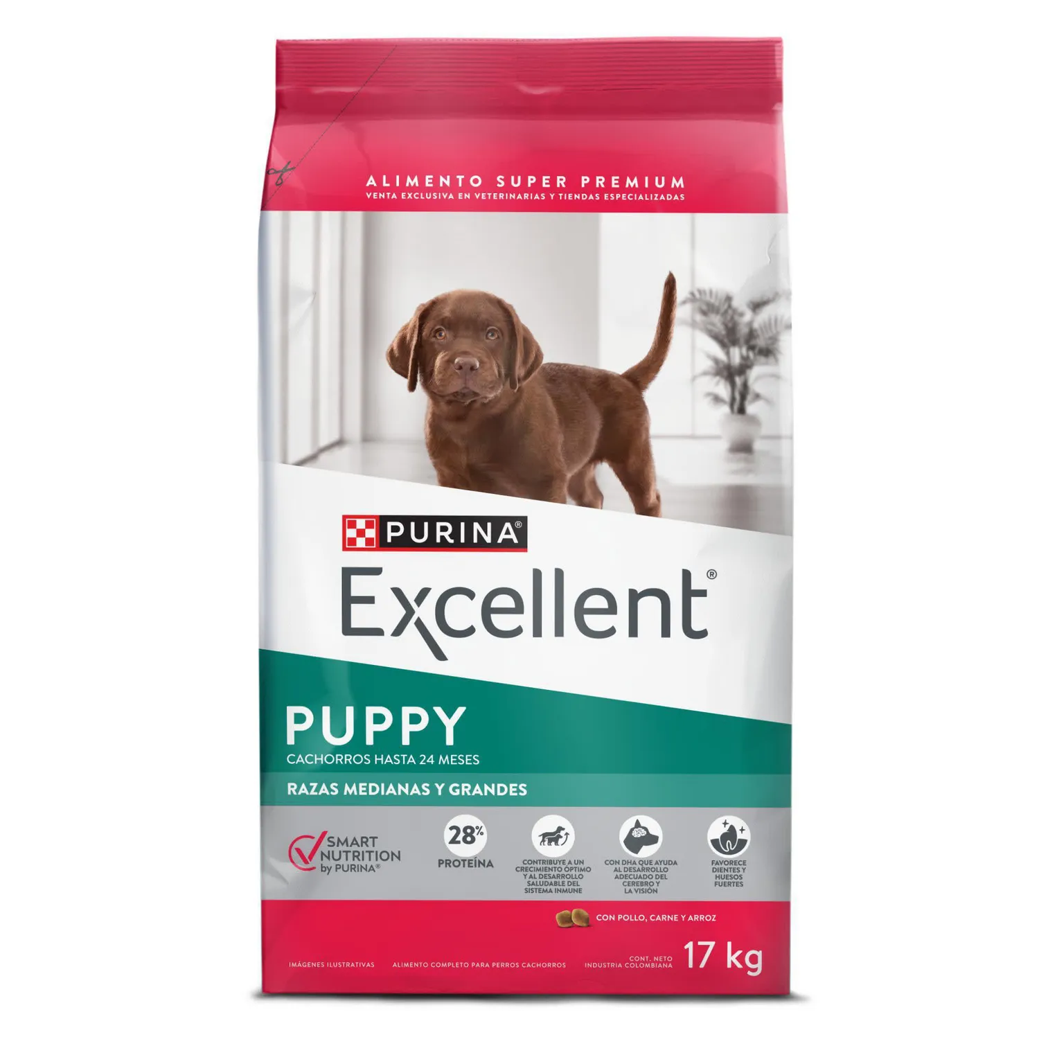 Comida Seca Para Perro Cachorro Excellent Raza Mediana Sabor A Pollo/Carne 17kg