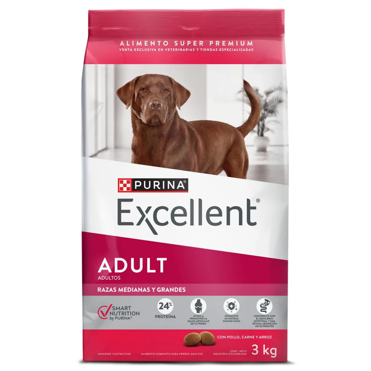 Comida Seca Para Perro Adulto Excellent Raza Mediana Sabor A Pollo/Carne 3kg