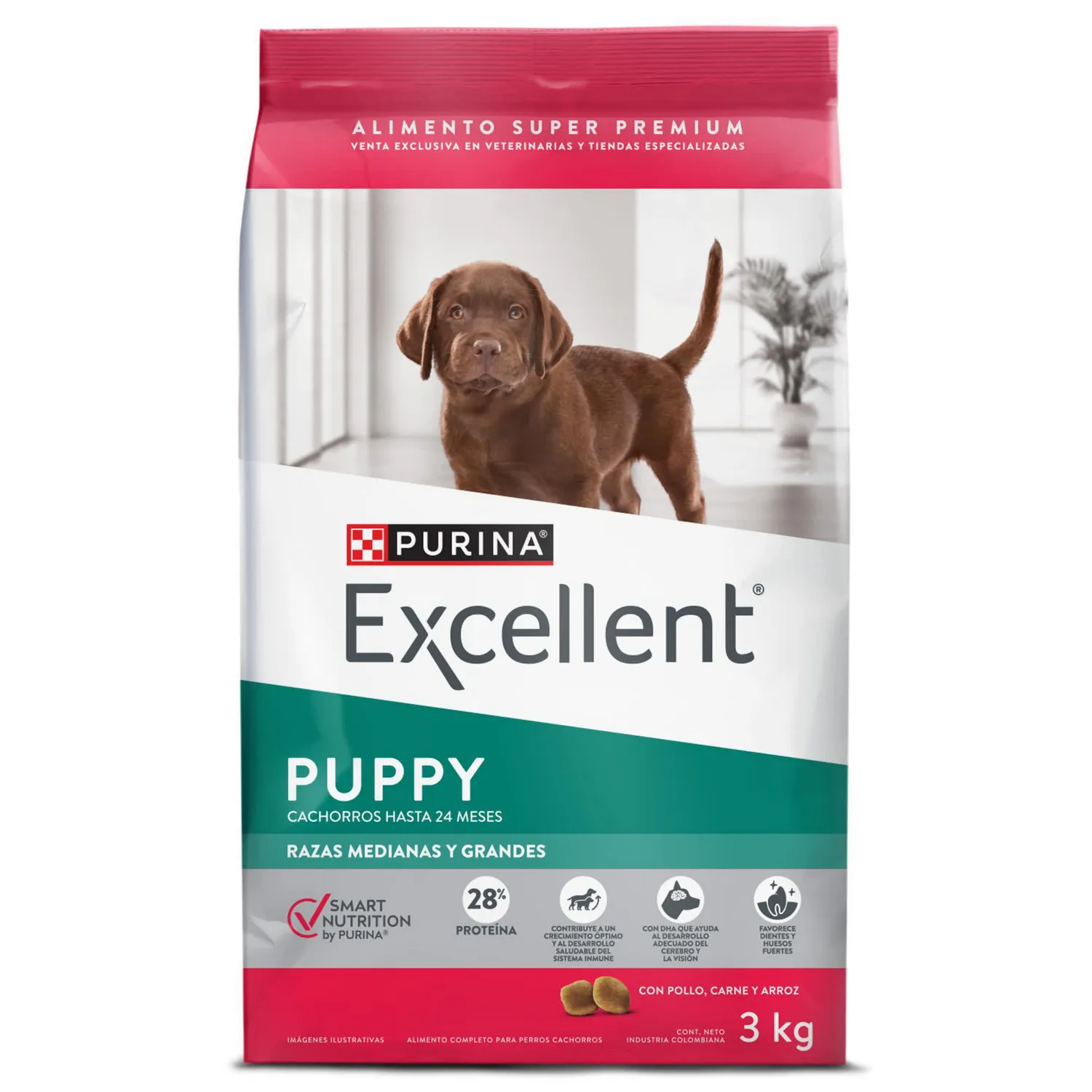 Comida Seca Para Perro Cachorro Excellent Raza Mediana Sabor A Pollo/Carne 3kg