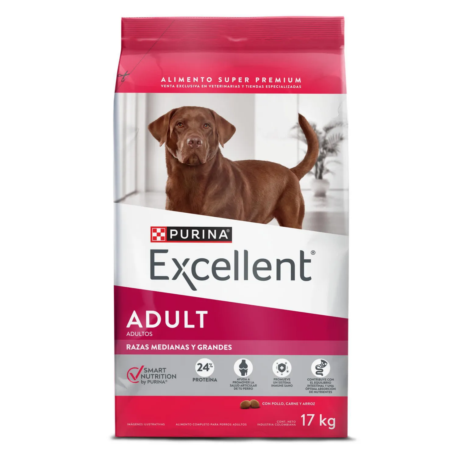 Comida Seca Para Perro Adulto Excellent Raza Mediana Sabor A Pollo/Carne 17kg