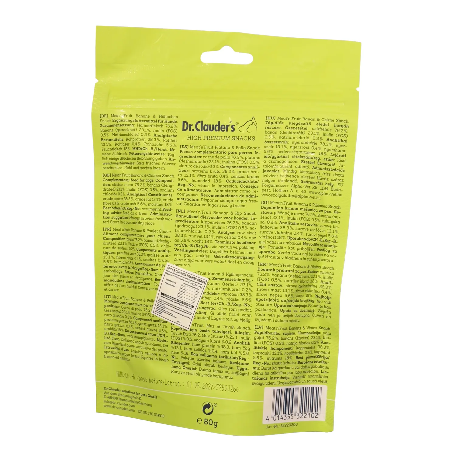 Snack Para Perro Dr Clauder´S Entrenamiento Banana-Pollo Caja X10und
