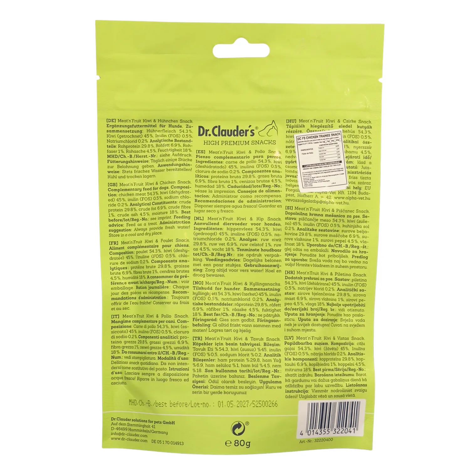 Snack Para Perro Dr Clauder´S Entrenamiento Piña-Pollo Caja X10und