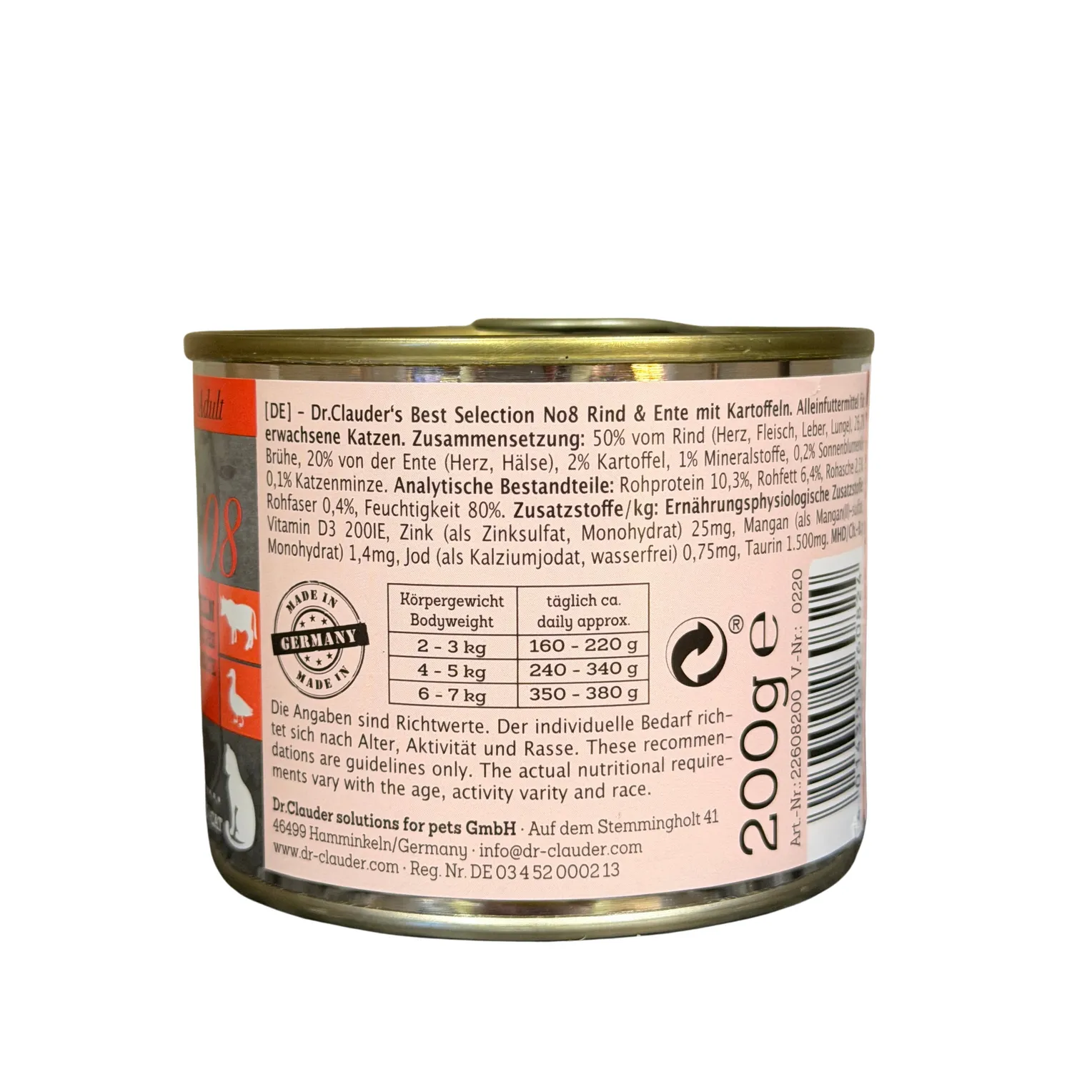 Comida Húmeda Para Gato Dr Clauder´S Sabor A Ternera Y Pato