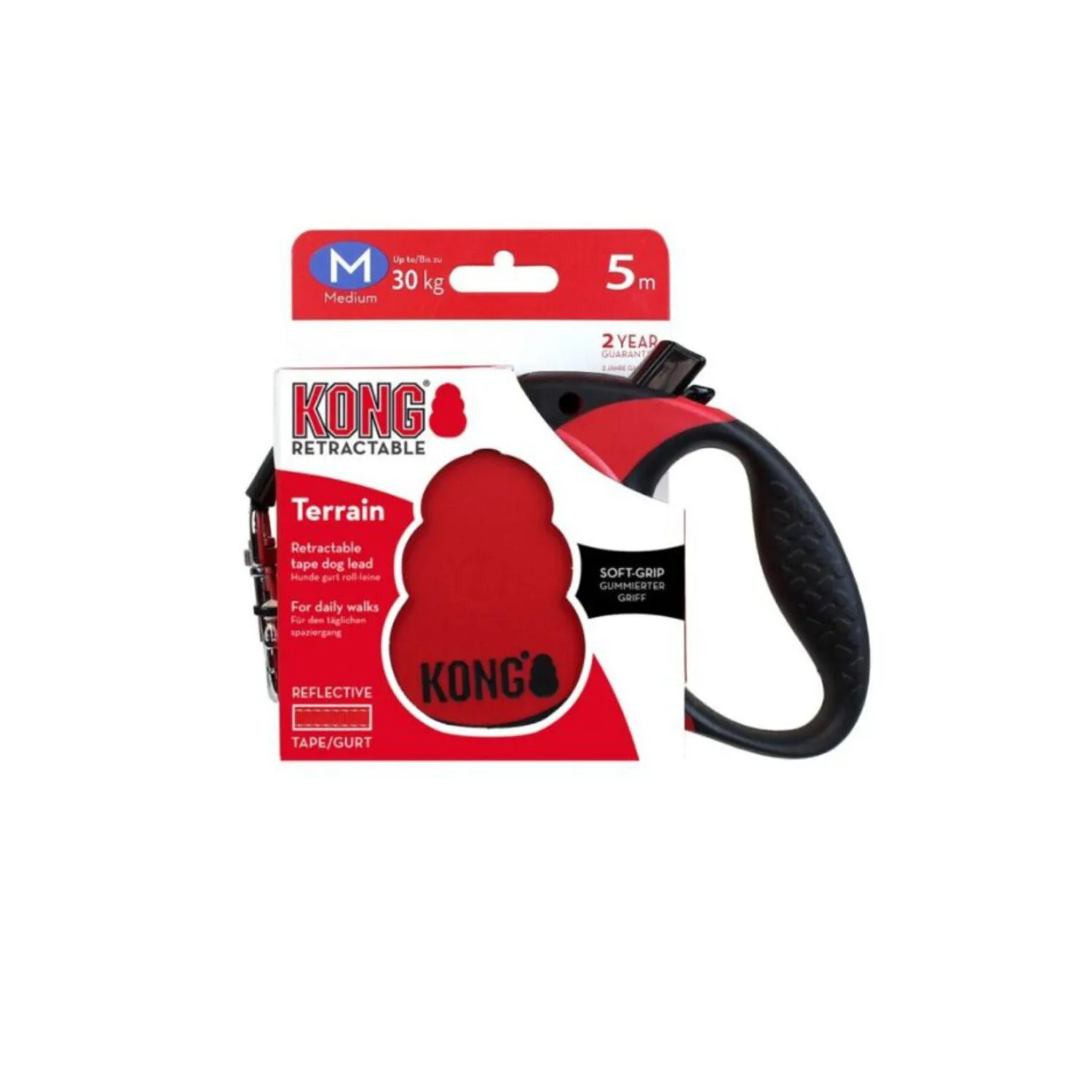 Kong Correa Retractil Terrain Medium Roja 30 Kg