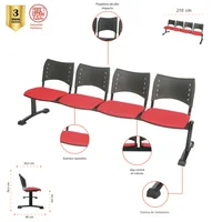 Silla Tándem Cromo Asiento Tapizado 4 Puestos Set X 4 Unidades