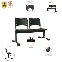 Silla Tándem Negro sin Tapiz 2 Puestos Set X 3 Unidades