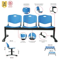 Silla Tándem Cromo sin Tapiz 3 Puestos Set X 3 Unidades