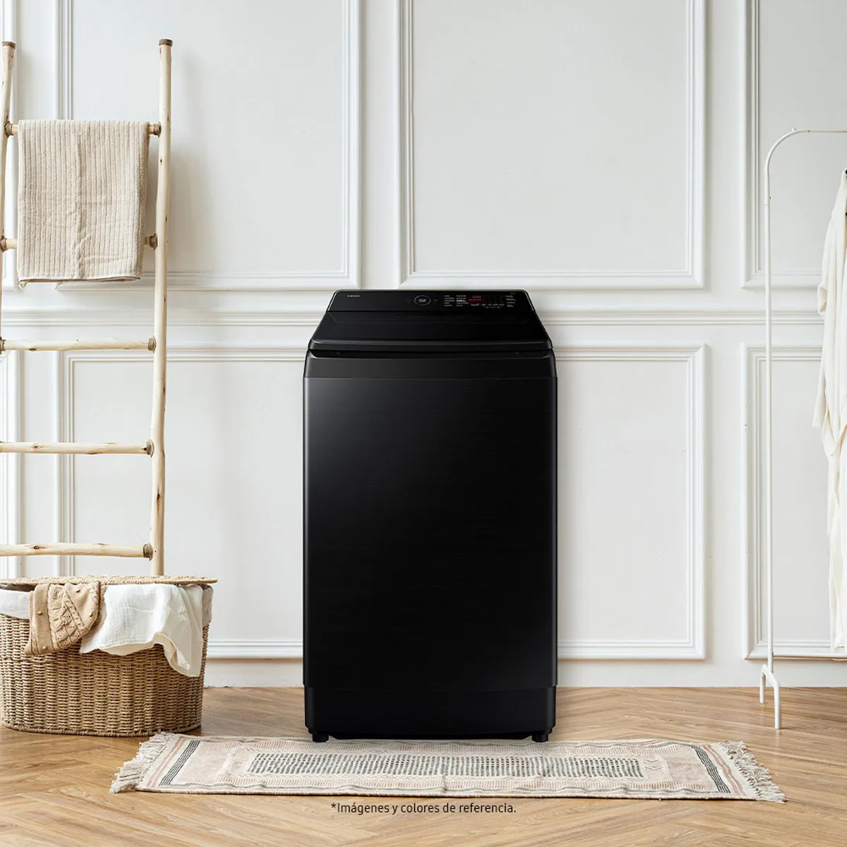 SAMSUNG - Lavadora Carga Superior Bespoke 15 Kg AI Wash: Lavado inteligente, detecta el peso y tipo de Tela Modo AI Energy: Monitorea y ahorra energía desde tu celular Wa80f15s5bco Negro