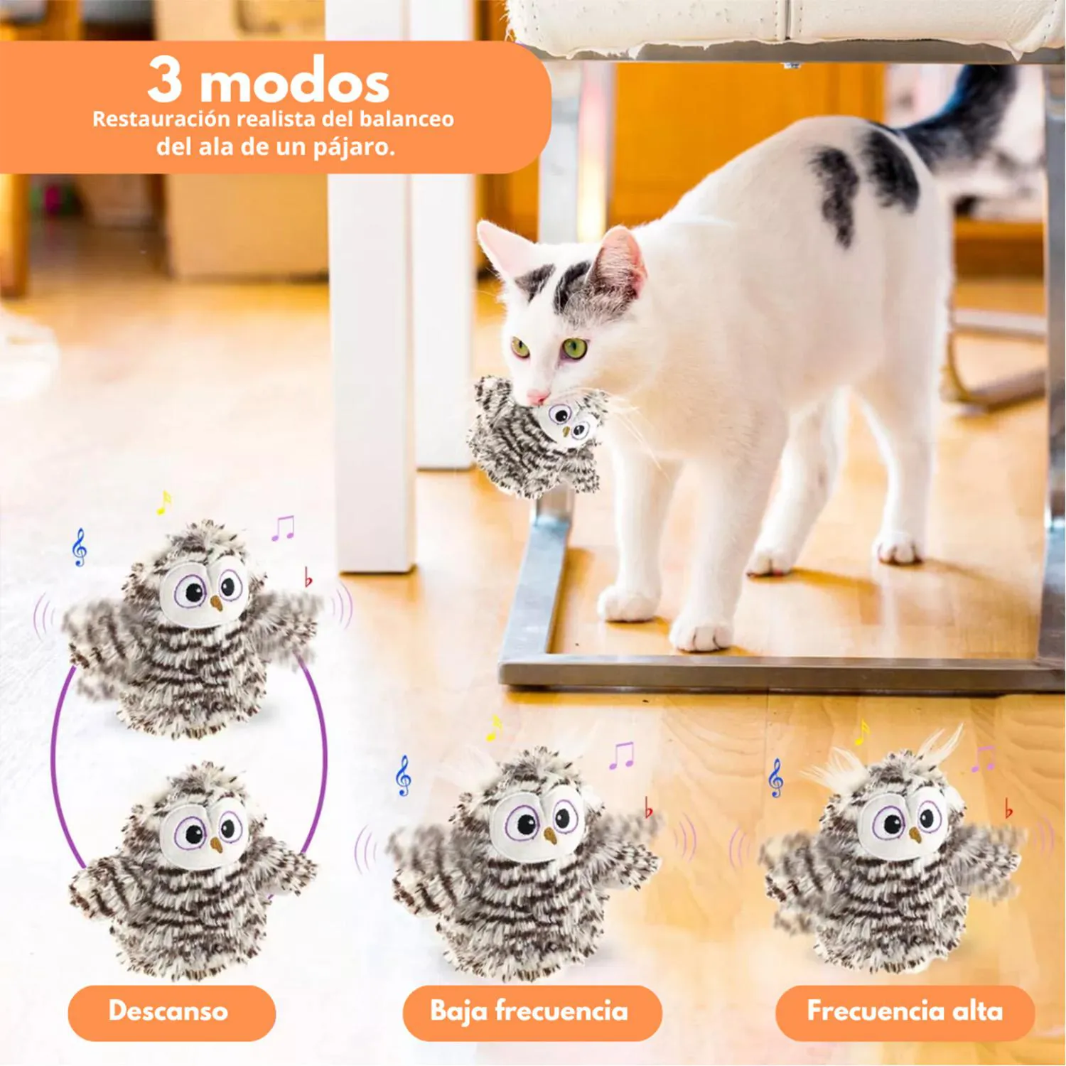 Búho Oscilante Recargable Con Sonido Catnip 5